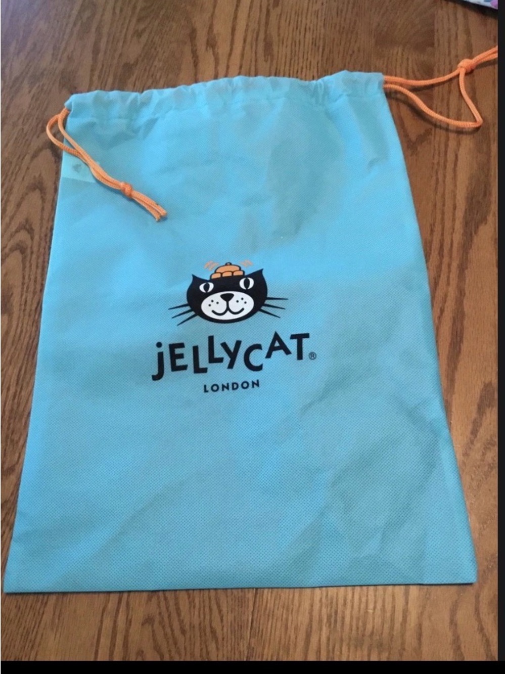 Jellycat Aqua Blue Cat Drawstring Bag with Orange Cord